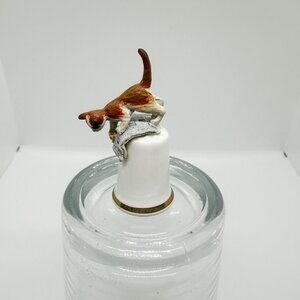 Vintage Cat Kitten Thimble Porcelain Pewter Mini Sculpture Collection Ginger